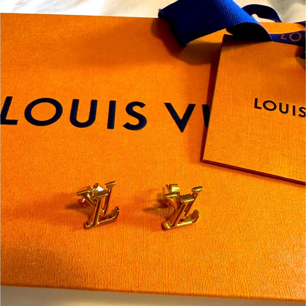 Authentic Louis Vuitton Gold Iconic Monogram Stud Earrings